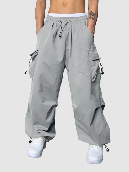 ZAFUL Men's ZAFUL Loose Fit Drawstring Pocket Design Beam Feet Parachute Cargo Pants L Light gray