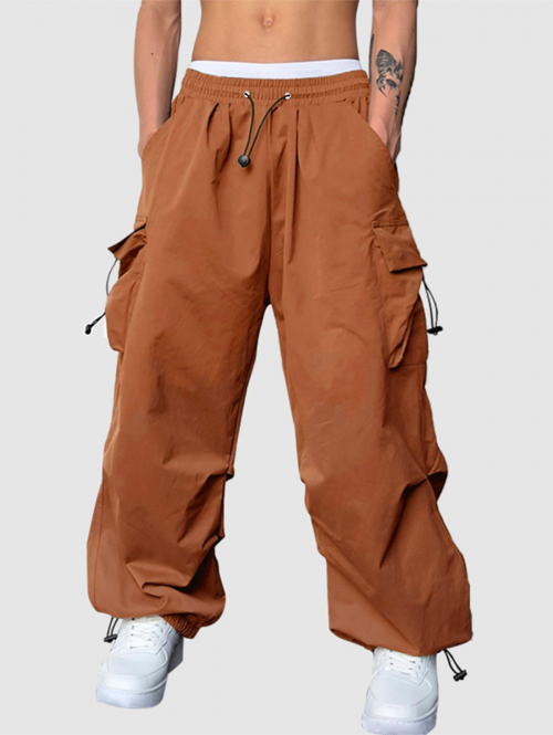 ZAFUL Men's ZAFUL Loose Fit Drawstring Pocket Design Beam Feet Parachute Cargo Pants S Orange