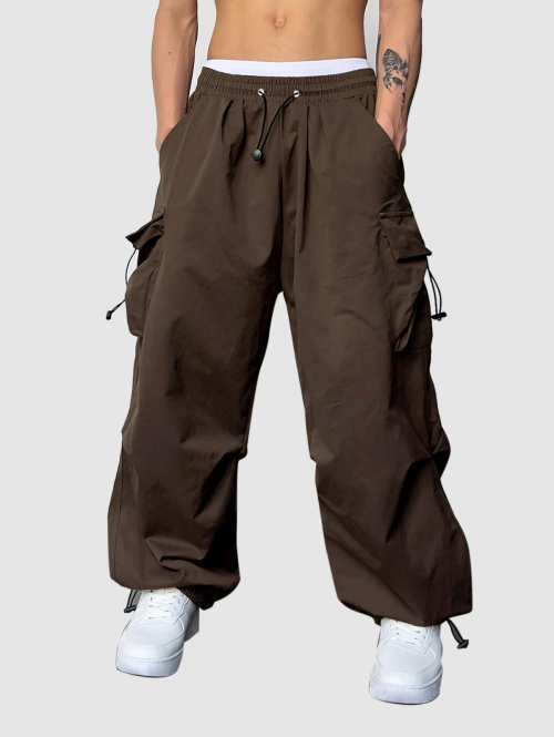 ZAFUL Men's ZAFUL Loose Fit Drawstring Pocket Design Beam Feet Parachute Cargo Pants L Deep coffee