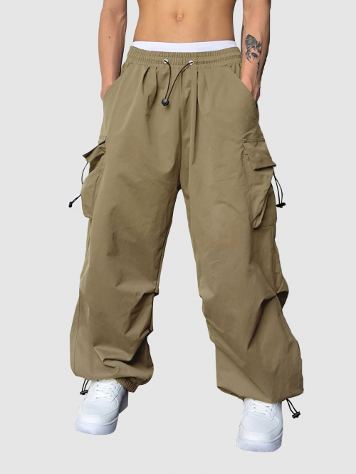 ZAFUL Men's ZAFUL Loose Fit Drawstring Pocket Design Beam Feet Parachute Cargo Pants M Light coffee