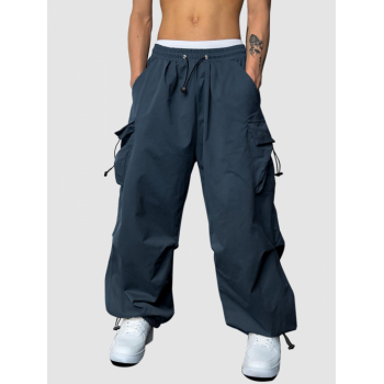 ZAFUL Men's ZAFUL Loose Fit Drawstring Pocket Design Beam Feet Parachute Cargo Pants L Deep blue