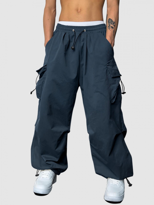 ZAFUL Men's ZAFUL Loose Fit Drawstring Pocket Design Beam Feet Parachute Cargo Pants L Deep blue