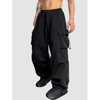 ZAFUL Men's ZAFUL Loose Fit Drawstring Pocket Design Beam Feet Parachute Cargo Pants L Black