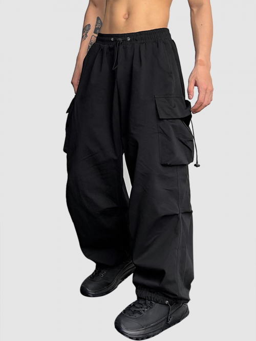 ZAFUL Men's ZAFUL Loose Fit Drawstring Pocket Design Beam Feet Parachute Cargo Pants L Black