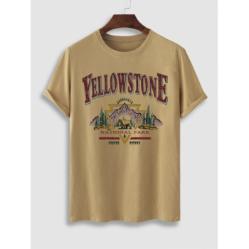 ZAFUL Men's YELLOWSTONE NATIONAL PARK Pattern Short Sleeves T-shirt Xxl Light coffee