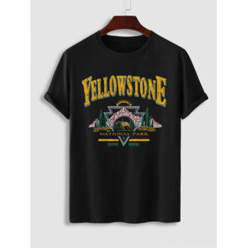 ZAFUL Men's YELLOWSTONE NATIONAL PARK Pattern Short Sleeves T-shirt S Black