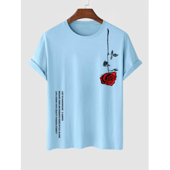 ZAFUL Men's Men's Letter Rose Graphic Printed Short Sleeve Round Neck Summer Casual T-shirt L Light blue