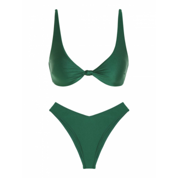 ZAFUL Cheeky Shiny Knotted Bikini Swimwear L Deep green