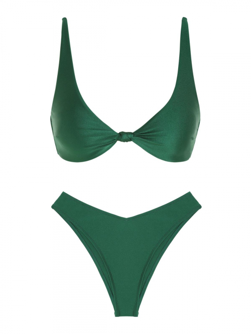 ZAFUL Cheeky Shiny Knotted Bikini Swimwear L Deep green