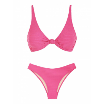 Ribbed Knot Plunging Cheeky Bikini Set M Light pink