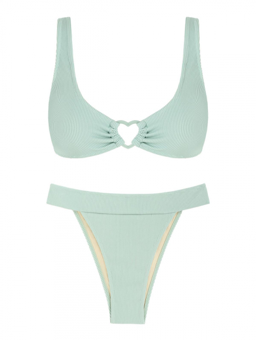 ZAFUL Textured Heart Shaped Ring High Leg Bikini Swimwear S Light green