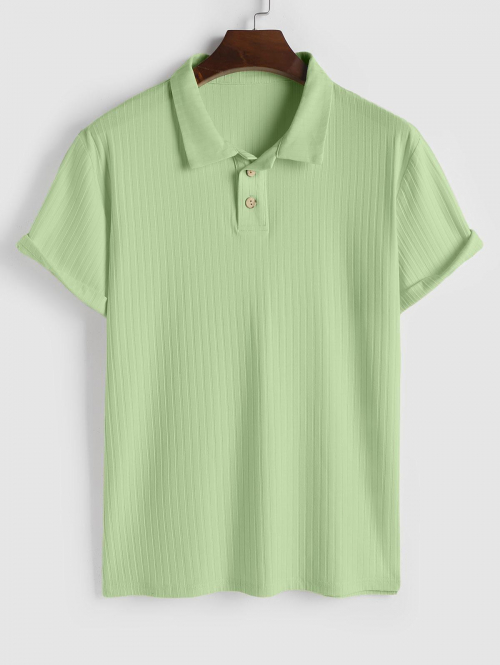 ZAFUL Men's ZAFUL Solid Color Textured Short Sleeves Polo Collared T-shirt S Light green