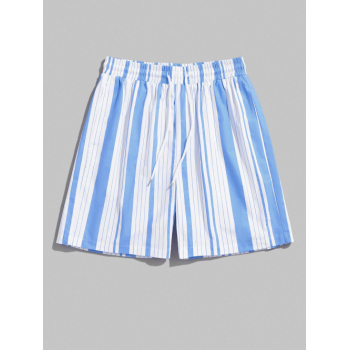 ZAFUL Vertical Striped Drawstring Pocket Cotton Shorts M Light blue