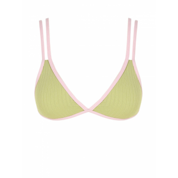 ZAFUL Contrast Piping Ribbed Textured Double Strap Bikini Top S Light green