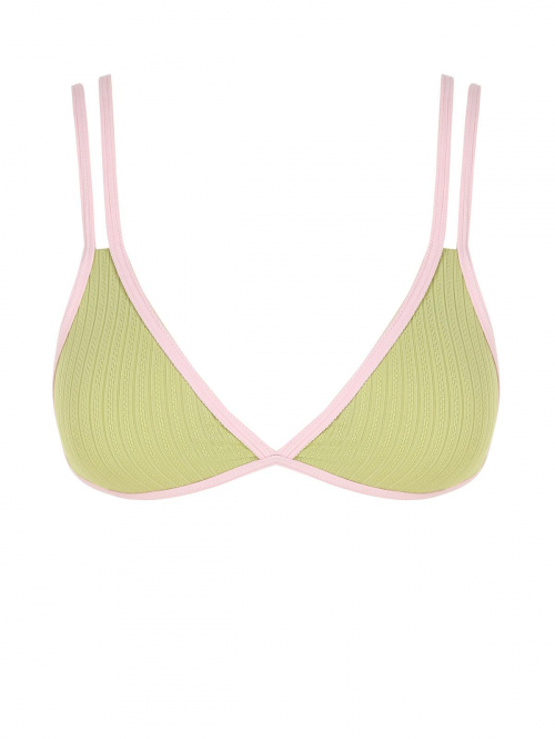 ZAFUL Contrast Piping Ribbed Textured Double Strap Bikini Top S Light green