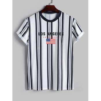 ZAFUL Men's Striped Los Angeles Patriotic American Flag Print T Shirt L Black