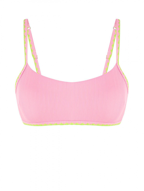 ZAFUL Ribbed Whip Stitching Bikini Top L Light pink