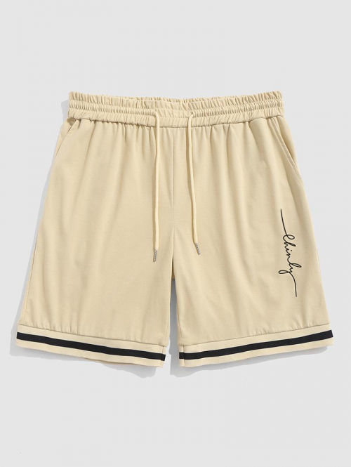 ZAFUL Striped Panel Letter Graphic Printed Sweat Shorts S Light coffee