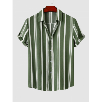 ZAFUL Men's Short Sleeves Vertical Striped Vacation Shirt M Light green