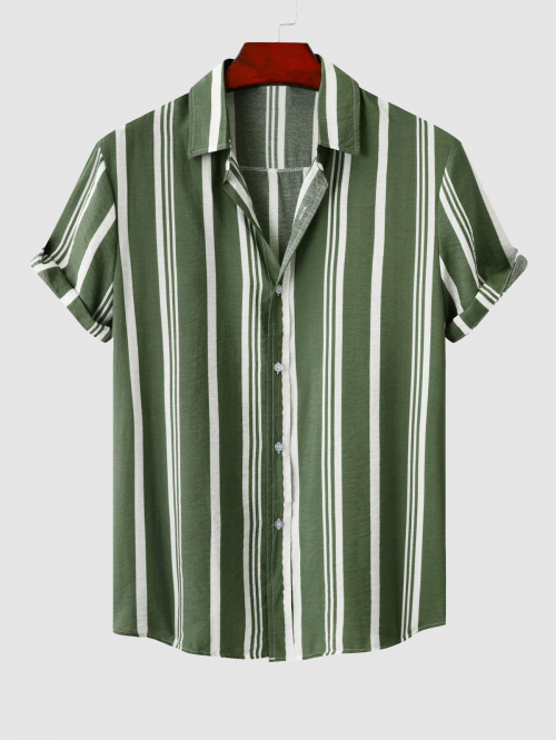 ZAFUL Men's Short Sleeves Vertical Striped Vacation Shirt M Light green