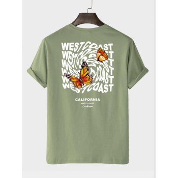 ZAFUL Men's WEST COAST Butterfly Pattern Short Sleeves T-shirt L Light green