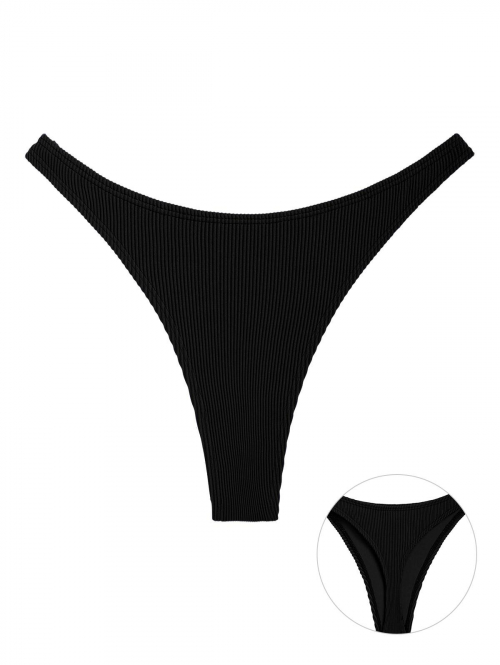 ZAFUL Textured Thong Bikini Bottom M Black