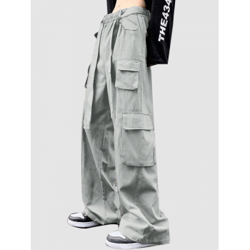 ZAFUL Men's ZAFUL Solid Color Belted Straight Leg Cargo Pants S Light gray