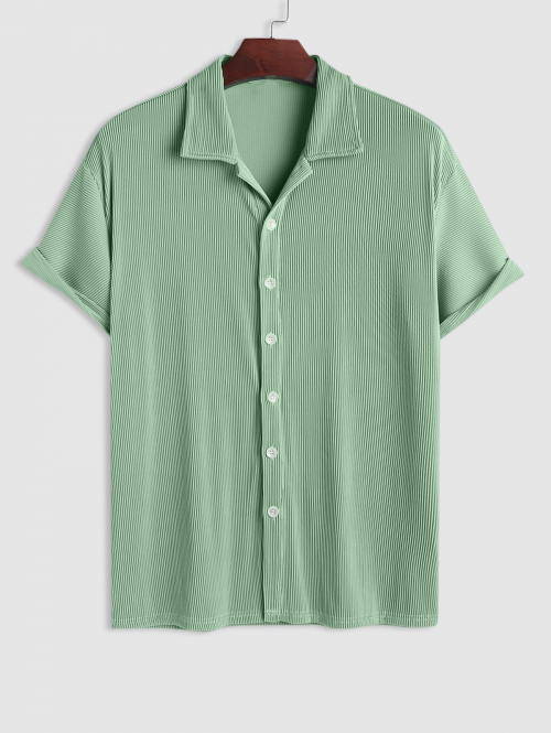 ZAFUL Men's ZAFUL Plain Textured Ribbed Short Sleeves Shirt Xl Light green