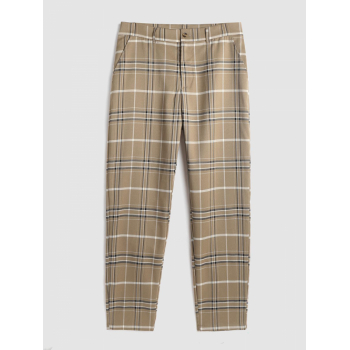 ZAFUL Men's ZAFUL Plaid Pattern Zip Fly Casual Pants L Light coffee