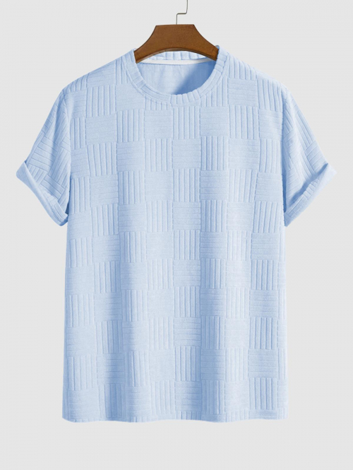 ZAFUL Men's ZAFUL Jacquard Towel Cloth Textured Short Sleeves T-shirt L Light blue