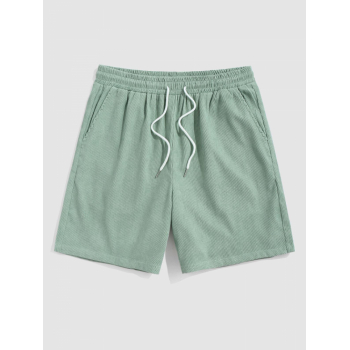 ZAFUL Drawstring Pocket Plain Corduroy Textured Shorts M Light green