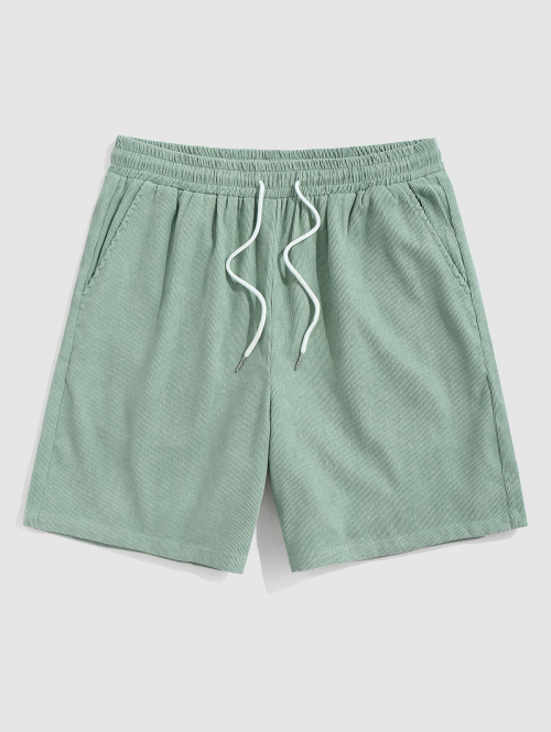 ZAFUL Drawstring Pocket Plain Corduroy Textured Shorts M Light green