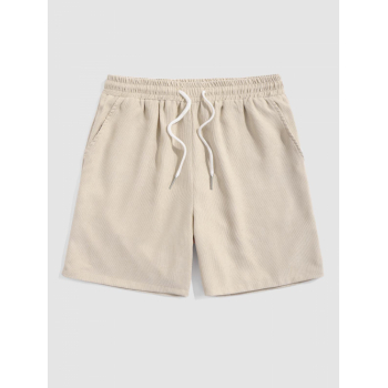 ZAFUL Drawstring Pocket Plain Corduroy Textured Shorts M Light coffee