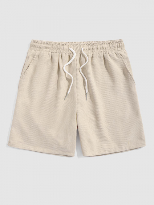 ZAFUL Drawstring Pocket Plain Corduroy Textured Shorts M Light coffee