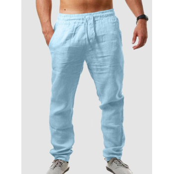 ZAFUL Men's Solid Color Basic Linen Pants M Light blue