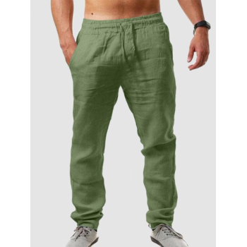 ZAFUL Men's Solid Color Basic Linen Pants L Light green