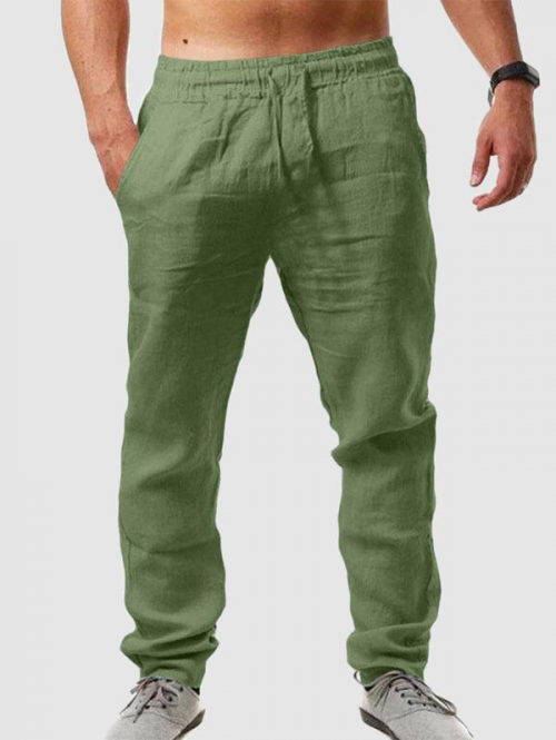 ZAFUL Men's Solid Color Basic Linen Pants L Light green