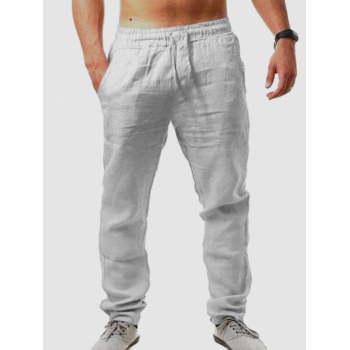 ZAFUL Men's Solid Color Basic Linen Pants L Gray