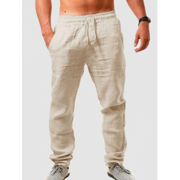 ZAFUL Men's Solid Color Basic Linen Pants L Light coffee