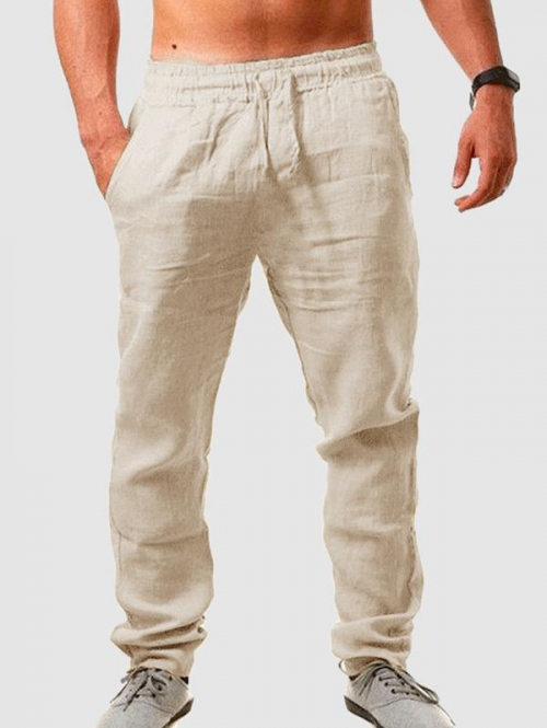 ZAFUL Men's Solid Color Basic Linen Pants M Light coffee