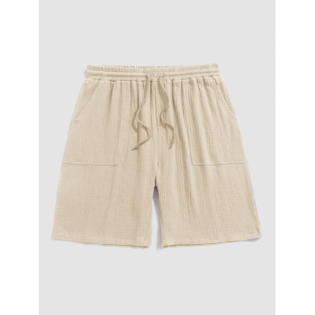 ZAFUL Solid Color Soft Textured Basic Drawstring Shorts L Light yellow