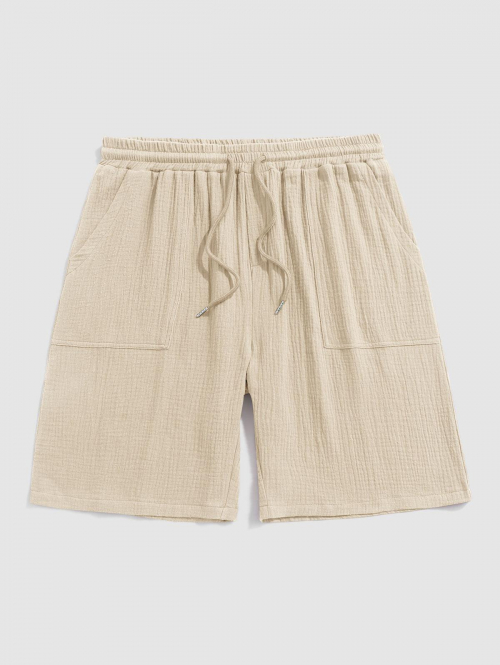 ZAFUL Solid Color Soft Textured Basic Drawstring Shorts L Light yellow