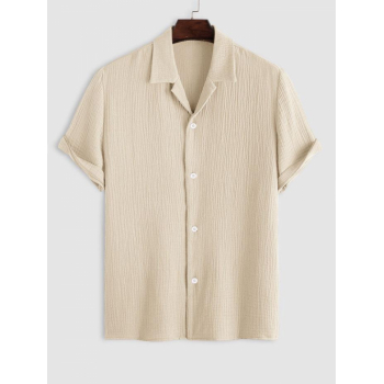 ZAFUL Men's ZAFUL Cotton and Linen Textured Wrinkle Short Sleeves Shirt L Light yellow