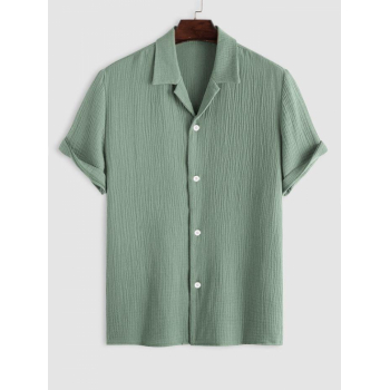 ZAFUL Men's ZAFUL Cotton and Linen Textured Wrinkle Short Sleeves Shirt L Light green