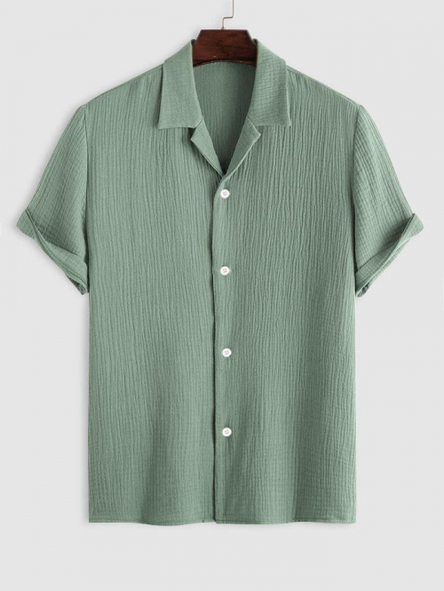 ZAFUL Men's ZAFUL Cotton and Linen Textured Wrinkle Short Sleeves Shirt L Light green