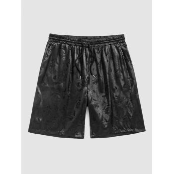 ZAFUL Silky Satin Rose Pattern Casual Shorts L Black