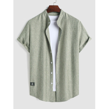 ZAFUL Men's ZAFUL Stand Collar Applique Decor Short Sleeves Heathered Basic Shirt M Light green