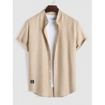 ZAFUL Men's ZAFUL Stand Collar Applique Decor Short Sleeves Heathered Basic Shirt L Coffee