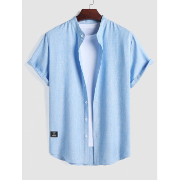 ZAFUL Men's ZAFUL Stand Collar Applique Decor Short Sleeves Heathered Basic Shirt M Light blue