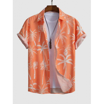 ZAFUL Men's Short Sleeves Palm Tropical Print Beach Vacation Shirt M Dark orange